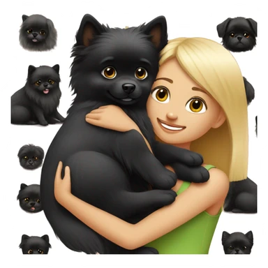 blonde girl petting little black pomeranian  sticker