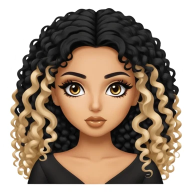 Saudi beauty, pretty bratz baddie, black eyeliner, curly long hair sticker