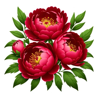 big bouquet Red Peony, luxuriant, stem, leaf sticker