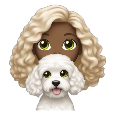 Green eyes and Long hair brunette rosy white girl with white maltipoo sticker