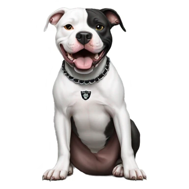 Pit bull wearing Oakland Raiders  sticker