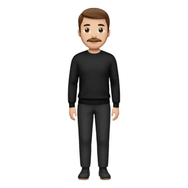 man with mustache, brown hair, 33years old, shirt, high temple Black pullover with a white shirt underneath and black fabric trousers 👕🖤👖 sticker