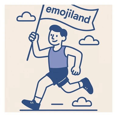 happy runner waving a flag that says 'emojiland' sticker