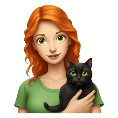 Red head girl with green eyes holding orange eyed black cat  sticker