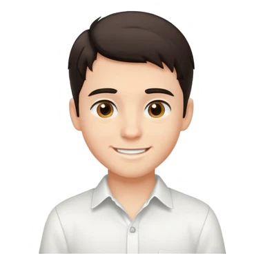 A young handsome fair-skinned dark-haired smiling boy wearing a white shirt sticker