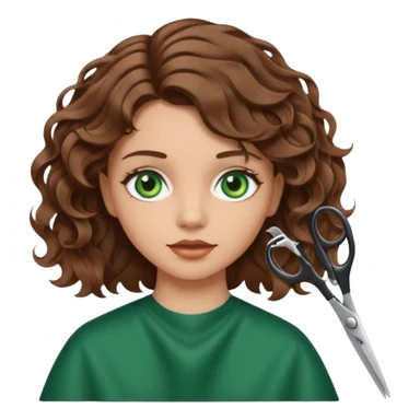 Girl with green eyes and brown wavy hair getting haircut with scissors sticker