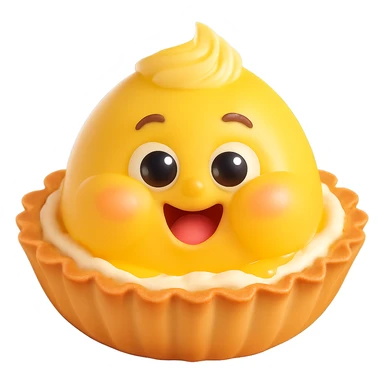 Make the cheeks even chubbier while keeping the cute 3D kawaii egg tart character style with a golden crispy tart shell, jiggly custard face, big watery eyes, expressive cartoon mouth, pastel color palette, comical exaggerated emotion, soft lighting, and glossy textures. Maintain transparent background and no text. sticker