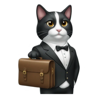 Tuxedo cat in a suit with briefcase sticker