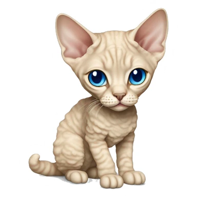 Beige curly fur Devon Rex Cat Full Body blue eyes  sticker