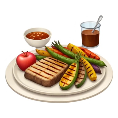 minimalist iOS style Apple emoji of a plate of plancha with vegetables and meat sticker