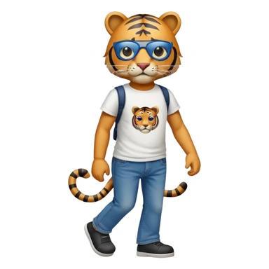 anthropomorphised tiger in a band t-shirt and jeans wearing an eye patch walking upright sticker