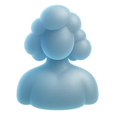 front view, person made of white convex clouds, shoulder length, matte glass style sticker