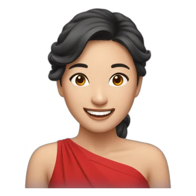 Beautiful Asian woman with red dress and who laugh sticker