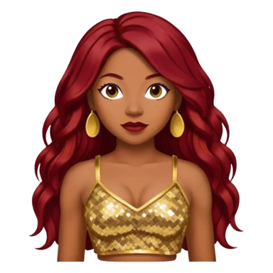 LaTavia Robeson with long dark red hair, gold sequin crop top  sticker