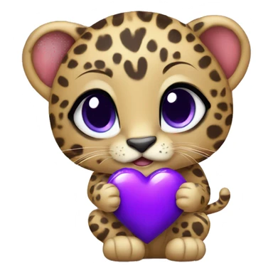 Baby leopard holding a purple heart  sticker
