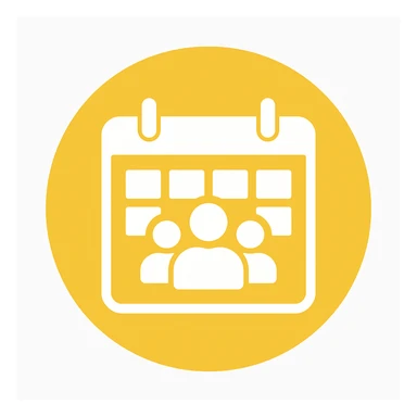 An icon with yellow background, white inner lines, meaning meeting, calendar sticker
