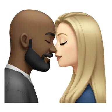 White girl brunette kissing black bald man with beard sticker