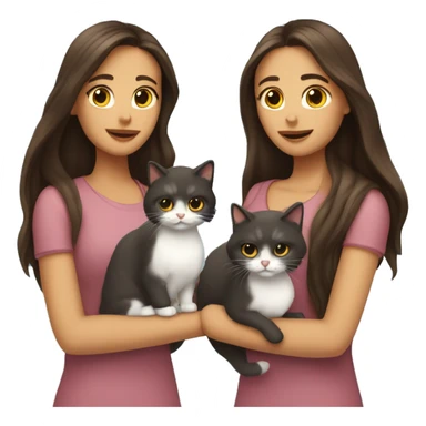 Two long hair brunettes keeping two cats in their hands sticker