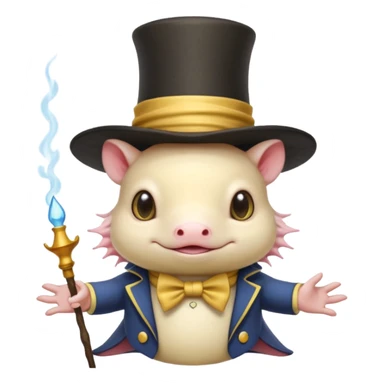 light yellow axolotl with magician hat sticker