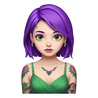 women with tatoos and hightlight that tatoos with purple hair and green dress sticker