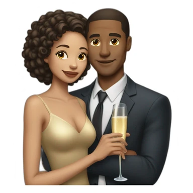 Tall lightskin man with champagne, hugging short lightskin woman sticker