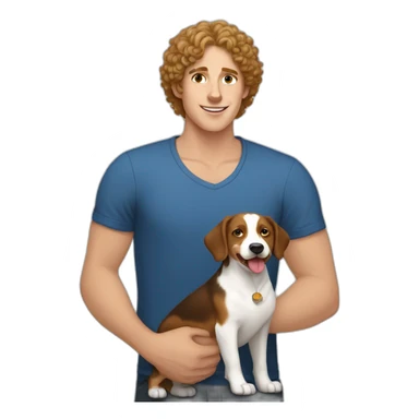 Russian white Boy with curly Hair with dog Entlebucher zennenhund sticker