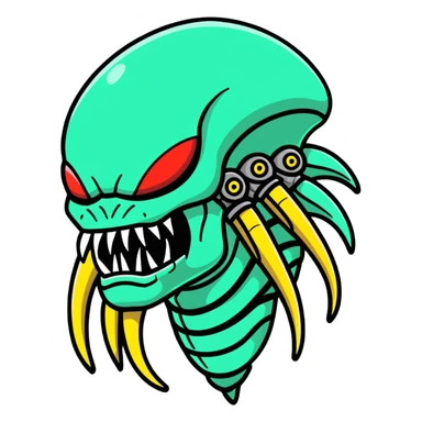 Predator alien with mandibles and dreadlocks sticker