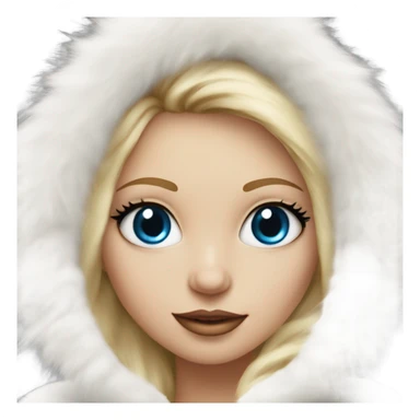 Beautiful Girl with lashes and blue eyes, blonde hair, in a extremely big fluffy oversized white fur coat with hood on. The fur is real and it’s very obvious big and fluffy  sticker