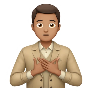 un hombre con las dos manos en el pecho, con las palmas de las manos abiertas. con ropa sticker