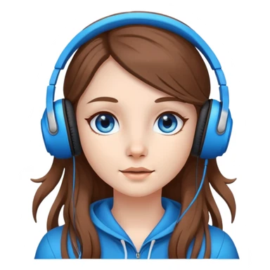 Deer girl with white skin and brown long hair with blue eyes with headphones  sticker