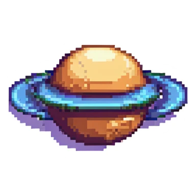 pixel art Saturn with bold rings, minimal color palette sticker