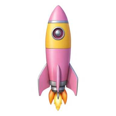 A single rocket, colored in pastel pink and yellow, glossy and smooth, cartoonish, vibrant colors, high detail, simple and cute design, isolated on white background, centered composition sticker