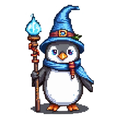 penguin wizard with staff and hat sticker
