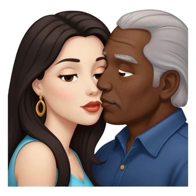 Beautiful woman with long dark hair, kissing a older Hispanic man sticker