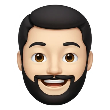 A 3D digital avatar, specifically an Apple Memoji, of a man with black hair and a black beard, winking with his right eye and smiling widely. He has blacl eyes. The image is a headshot on a white background. sticker