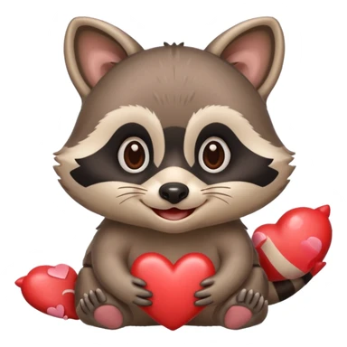 Raccoon saying good morning with hearts sticker