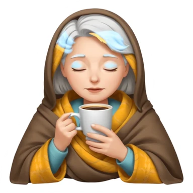 Gray-haired white girl inside a blanket sipping coffee eyes closed sticker