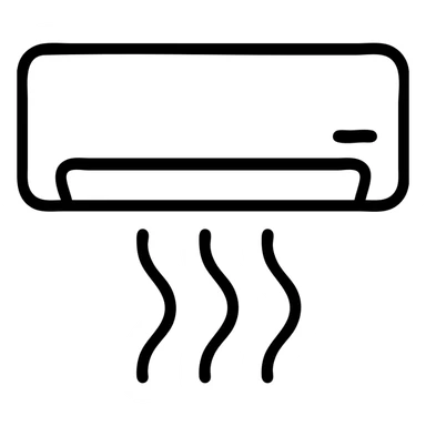 Wall-mounted AC unit with cold air flow lines sticker