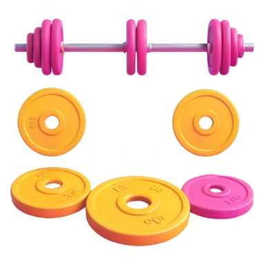 Barbell with weight plates gym equipment floating in the air, bright colors sticker