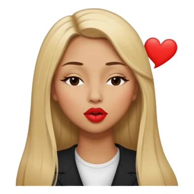 Mujer color de piel moreno claro, posicionada de lado, con cabello rubio largo, lacio y suelto, ojos negros, un ojo cerrado, mandando un beso de lado sticker