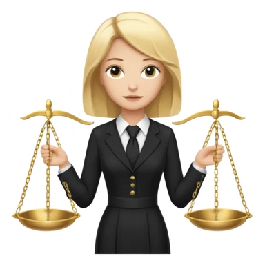woman lawyer blanche et blonde avec des cheveux mi-long; elle est habillée avec une longue robe noire et une cravate blanche; elle porte la justice sticker