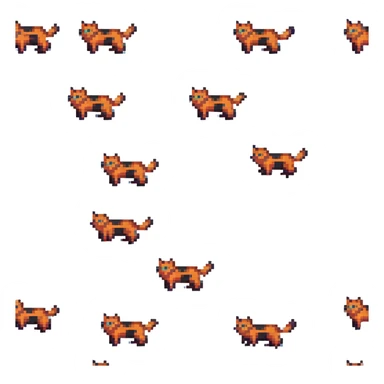 orange cat with black stripes on its body, pixel art style sticker