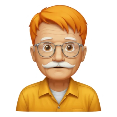 old man, orange hair, white mustache, wearing glasses, wearing a yellow shirt sticker