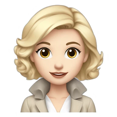 pale skin woman interior designer with cold blonde middle length hair, blue eyes, beige blouse, White oversize jacket, Gray skirt holding a color palette in the hands sticker