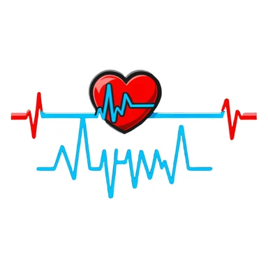 heart with blue and red heartbeat ECG line sticker