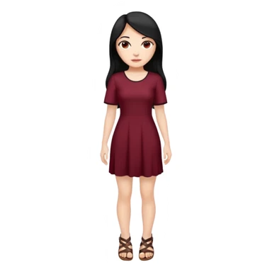 Chica blanca ,ojos marrones, vestido granate largo sexy manga corta,  cuerpo entero pelo negro y largo sandalias sticker