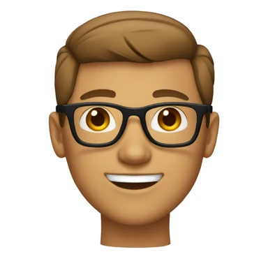 a head of a light brown boy with a slick back brown hair with eye glasses with mouth grinning sticker