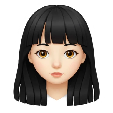 A girl with long black hair with bang and small nose  sticker