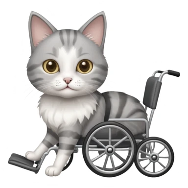 disabled grey and white small cat using a wheelchair made for cats sticker