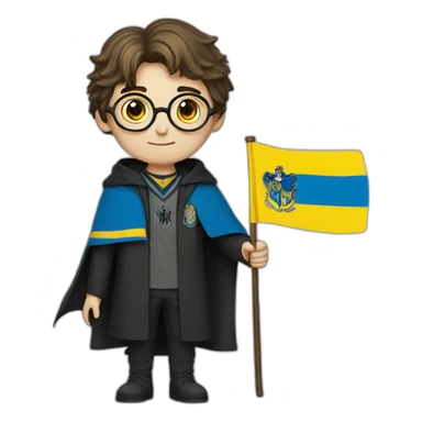 Harry Potter holds a Ukrainian flag sticker